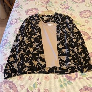 Evan Picone Black and Cream Leaf Print Blazer